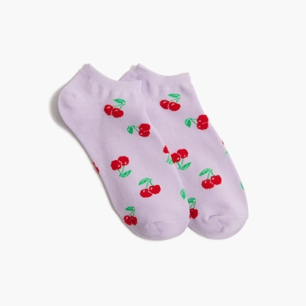 J. Crew Purple Socks with Cherry Pattern